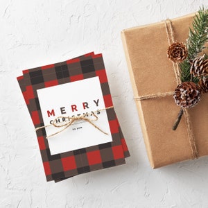 Buffalo Check Christmas Card Set of 10 or 25 | Buffalo Check Hipster Plaid Non Photo Holiday  Christmas Card Recycled