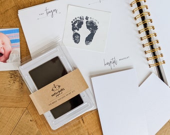 Baby Hand and Foot Print Inkless Kit Stamp Pad With 2 Cardstock Pieces | Newborn Clean No Touch Ink Pad Inkless No Mess Handprint Footprint