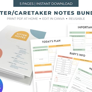Schede informative per l'assistente babysitter / Raccoglitore informativo scaricabile per babysitter tata Assistenza all'infanzia Pianificatore Tracker Neonati e bambini, modifica in Canva