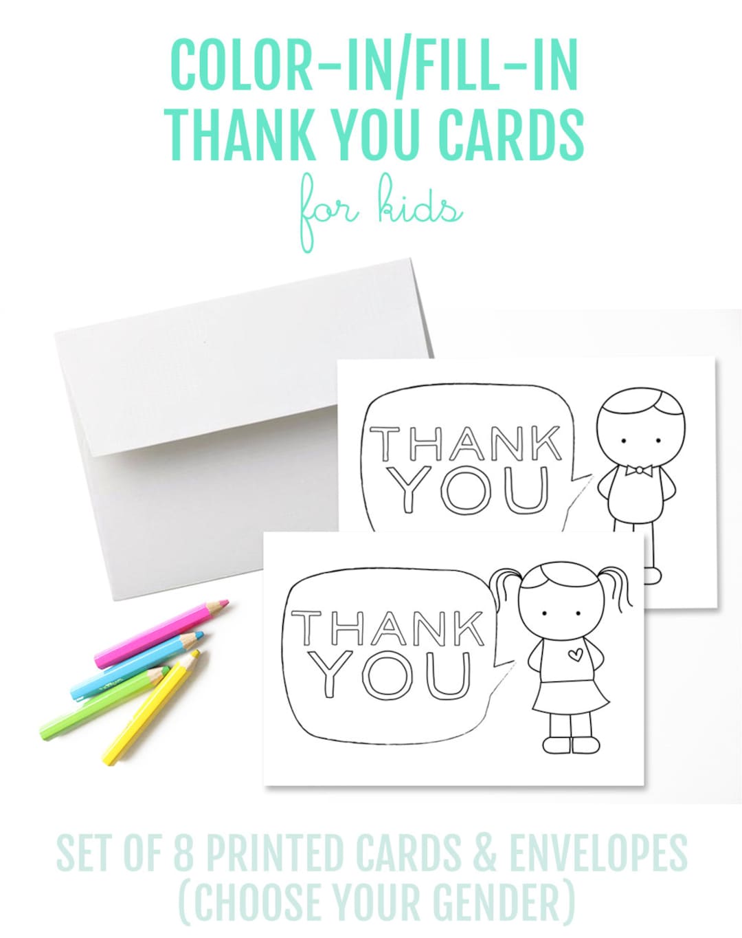 Kids Thank You Color-In Postcard Kit – Inklings Paperie