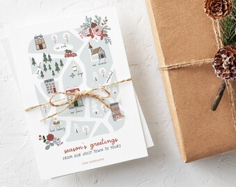 Season's Greetings From our Jolly Town Christmas 5x7" Card | Add Photo to Back or Get Free Patterned Back! Christmas Printable Digital Card