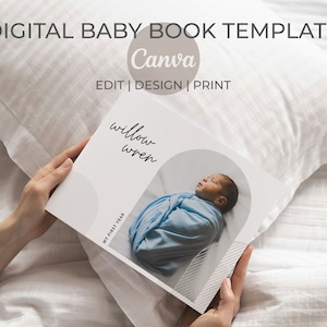 Digital Baby Book Template: Neutral Arches | Printable First Year Baby Milestone Book Journal Modern Baby Book Online Template Edit on Canva