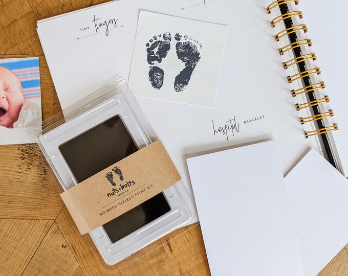 Baby Hand and Foot Print Inkless Kit Stamp Pad With 2 Cardstock Pieces | Newborn Clean No Touch Mess Ink Pad Inkless Handprint Footprint