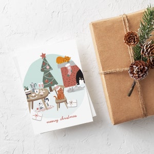 Jeu de 10 ou 25 cartes de Noël chat miaou | Carte de Noël joyeux chat Catmas vacances drôles mignon moderne chaton sans photo