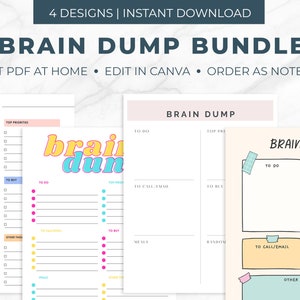 Brain Dump Digital Download | Daily Weekly ADHD Thought Organizer and Tracker, Organization Planner and Thought Journal, Edit in Canva