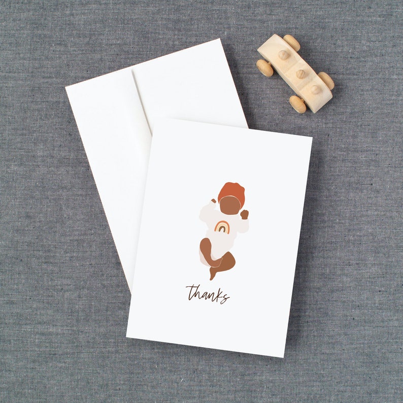 Tackkort för nyfödda (10-pack), välj kön och hudfärg | Tackkort för babyshower, flicka, pojke, brev med kuvert bild 3