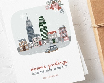 Greetings From Our City Home Christmas 5x7" Card | Add Photo to Back or Get Free Patterned Back! Cute Christmas Printable Digital Card