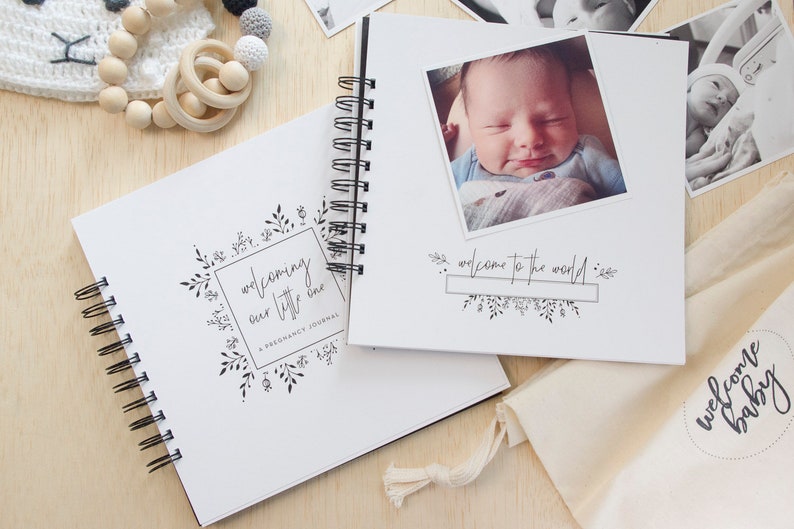 Discounted Bundle: Minimalist Pregnancy Journal & Baby Book Baby Gift Set Baby Shower Pregnancy Gift First Year Journal image 2