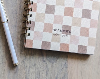 Personalized Notebook Journal Planner: Retro Checkerboard. Wire bound spiral notebooks planners lined or blank pages with soft or hardcover