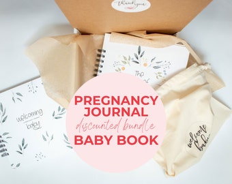 Discounted Bundle: Pregnancy Journal & Matching Baby Book Botanicals | Modern Baby Shower Gift First Year Journal, Baby Gift Set