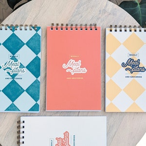 Retro Meal Planner and Grocery List Notebook | Weekly Meal Planner Template Minimalist Book Gifts for Teachers Her Mom Friend Coworker
