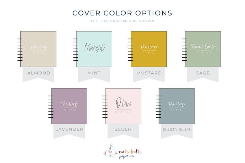 Cover color options for The Story of You Simple Baby Memory Book for Baby's First Year by Nuts & Bolts Paper Co