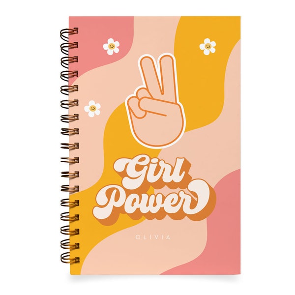 Girl Power Retro Notebook for Kids | Retro 60s Motivational Feminist Daisy Personalized Gift for Kids Girls Planner Journal Back to School