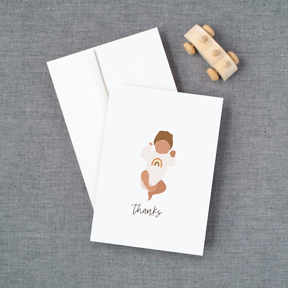 New Baby Thank You Card (set of 10), Choose Gender & Skin Color | Baby Shower Thank You Cards Girl Boy Notes with Envelopes