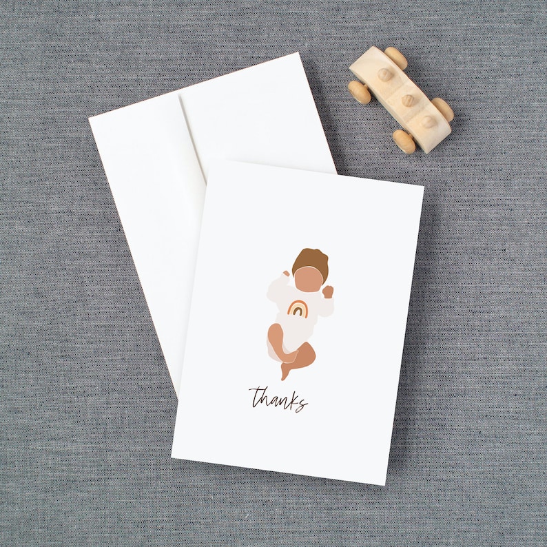 Tackkort för nyfödda (10-pack), välj kön och hudfärg | Tackkort för babyshower, flicka, pojke, brev med kuvert bild 1