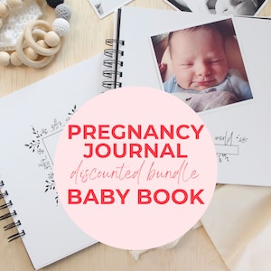 Discounted Bundle: Minimalist Pregnancy Journal & Baby Book | Baby Gift Set Baby Shower Pregnancy Gift First Year Journal