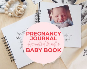 Discounted Bundle: Minimalist Pregnancy Journal & Baby Book | Baby Gift Set Baby Shower Pregnancy Gift First Year Journal