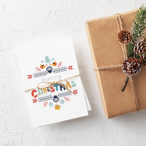 Nordische Weihnachtskarte 10er oder 25er Set | Skandinavische Folk Hygge Weihnachtskarte Set, umweltbewusste recycelte Weihnachtskarte