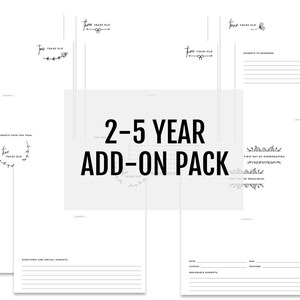May include: A set of printable pages for a baby memory book, featuring a black and white floral design and the text "Two Years Old". The pages are designed to record important moments from the child's second year of life.