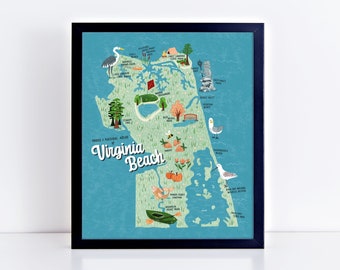 Virginia Beach Illustrated Art Print: Coastal Home Decor