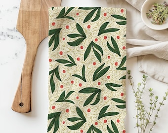 Holiday Holly Linen Tea Towel: Absorbent Kitchen Decor