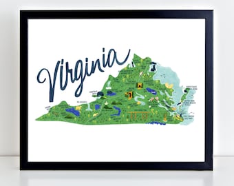 Virginia Outdoors-kunstafdruk: geïllustreerde kaart