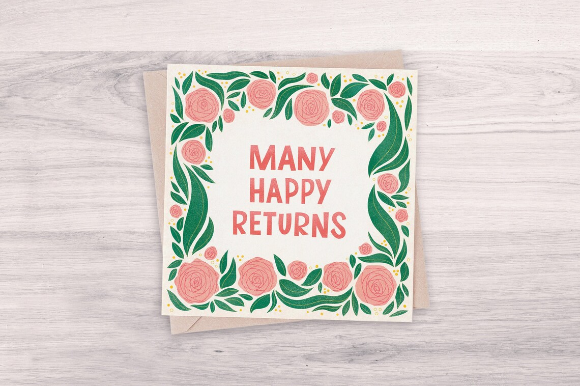 Many Happy Returns Birthday Greeting Card Etsy