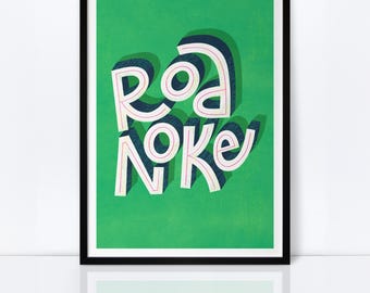 Roanoke Virginia Typographic Art Print – 5x7 Wall Decor
