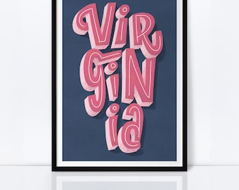 Virginia Typographic Art Print — Wall Decor — Home Decor — House Warming Gift