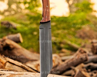 Custom Handmade D2 Steel Viking Seax Knife: Rosewood Handle, Leather Sheath