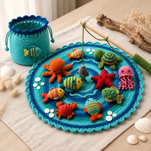 Crochet Fishing Game Pattern PDF | Montessori Toddler Toy Tutorial | Color Sorting Magnetic Fish Play Set