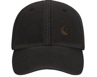 Boné Dad Hat com bordado preto da lua, boné dourado com lua crescente botânica, boné Celestial Dark Academia