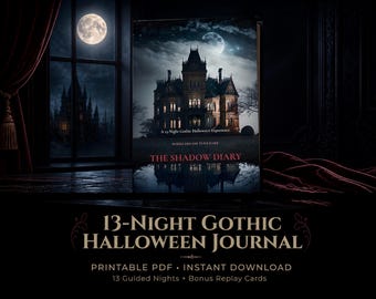 Diário imprimível de Halloween gótico, 13 noites de atividades criativas guiadas, PDF para download instantâneo