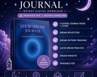 Diário de Sonhos Lúcidos, Rastreador de Sonhos em PDF para Imprimir, Diário Guiado do Sono, Presente de Autocuidado, Download Digital, Diário da Lua da Bruxa