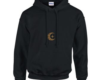 Moletom com Capuz Lua Negra, Estampa Celestial Dourada, Moletom Gótico Bruxo, Presente Unissex Dark Academia