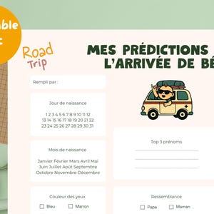 Pronostics Bébé Road Trip, Jeu Baby Shower Voyage, Carte Prédictions Naissance, Thème Van Camping, Cadeau Grossesse à Imprimer