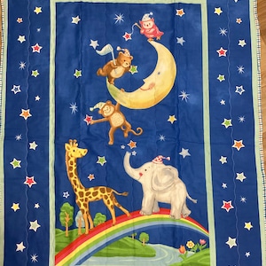 Handmade Baby Quilt: Rainbow, Moon, Animals (36&quot;x45&quot;)