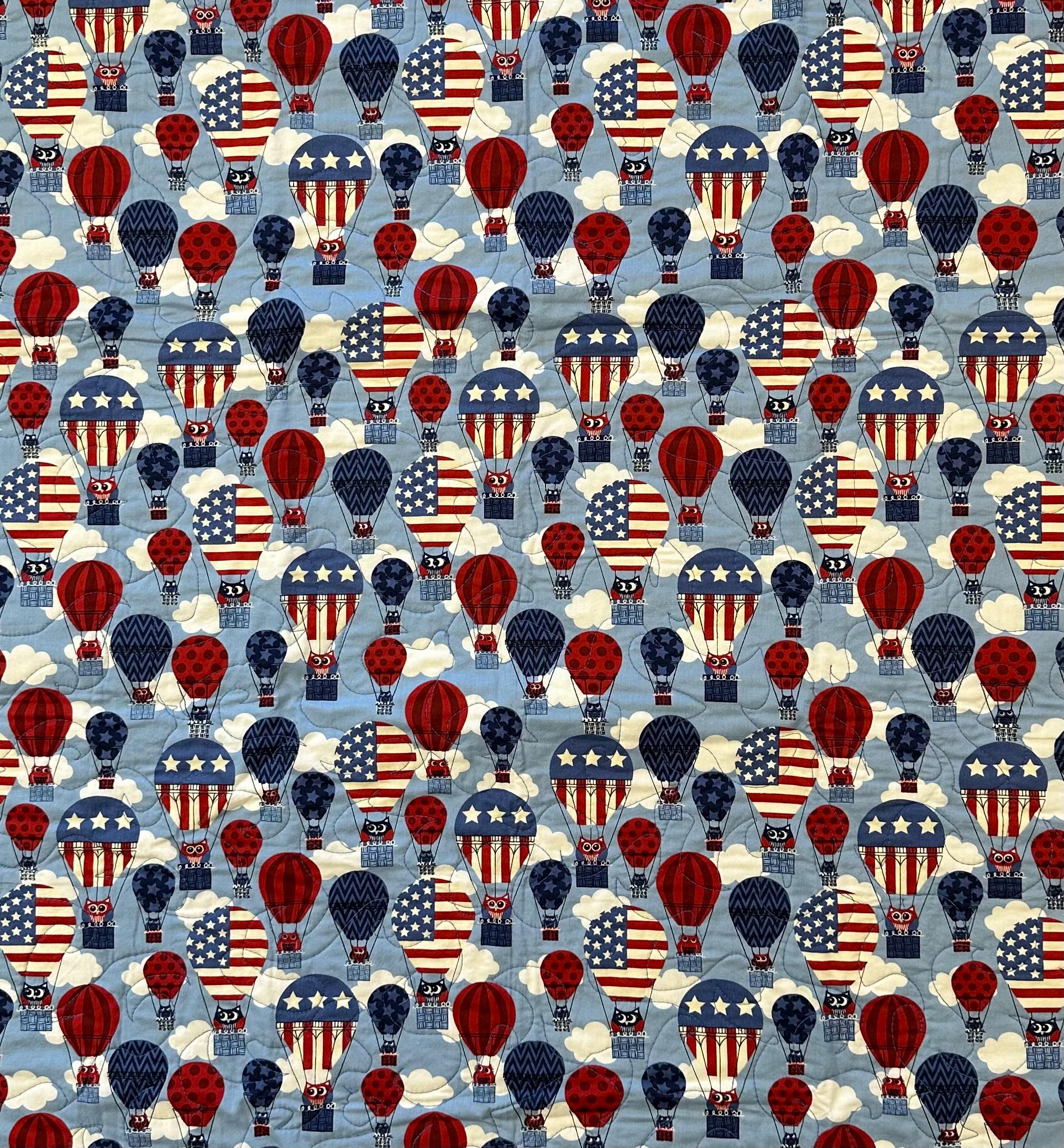 Patriotic Owls Quilt: Red White & Blue Balloons, Handmade Baby Blanket