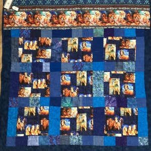 Wild Horses Horse Quilted Quilt, Handmade Lap Blanket, Home Decor or Furniture Decoration. Perfect Gift for the Horse Lover.