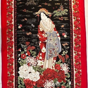 Geisha Quilted Blanket: Japanese Floral Accent, 36”x54”