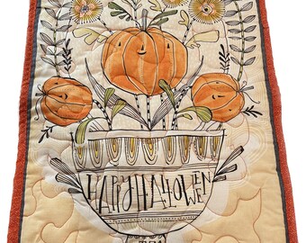 Handmade Quilt, Small Halloween Quilt, Fall Quilt, Pumpkins, Autumn Decor, Lap Quilt, Furniture Decor