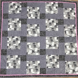 Cat Quilt: Handmade Kitty Blanket, Pink Border - 56x54