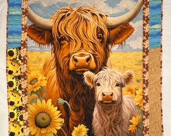 Highland Cow & Sunflower Quilted Blanket (46x56)