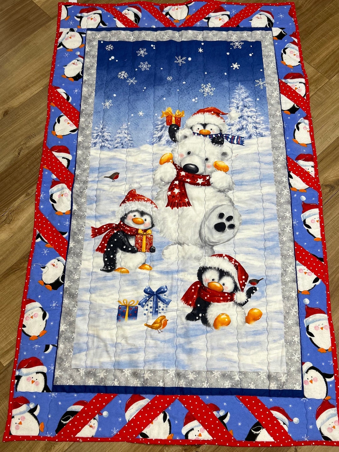 Handmade Quilt Christmas Penguin Quilt Polar Bear Fleece Etsy