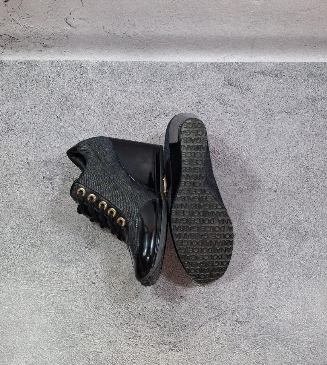38 Eu (7 US) Vintage Patent Leather and Denim Boots Dolce & Gabbana Shoes, foto 4 di 5