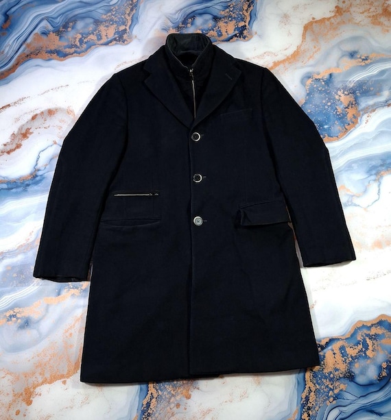 Corneliani, Size M - Vintage Corneliani ID Wool Coat Black Italian Trench Jacket