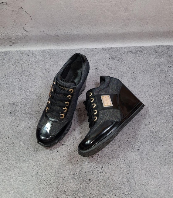 38 Eu (7 US) Vintage Patent Leather and Denim Boots Dolce & Gabbana Shoes