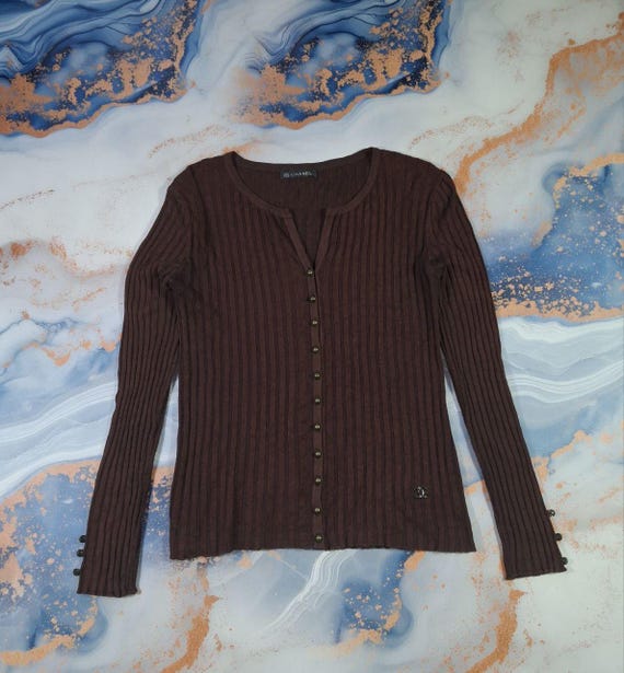 Chanel, Size M-L - Vintage Chanel Cardigan with Button Sweater Burberry Womens Jumper