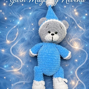 Personalized Crochet Teddy Bear, Embroidered Name Cloud, Chenille Plush Toy (Baby Boy Gift)