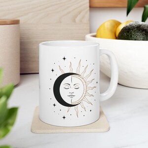 Celestial Sun and Moon Mug | Minimalist Cosmic Ceramic Coffee Cup